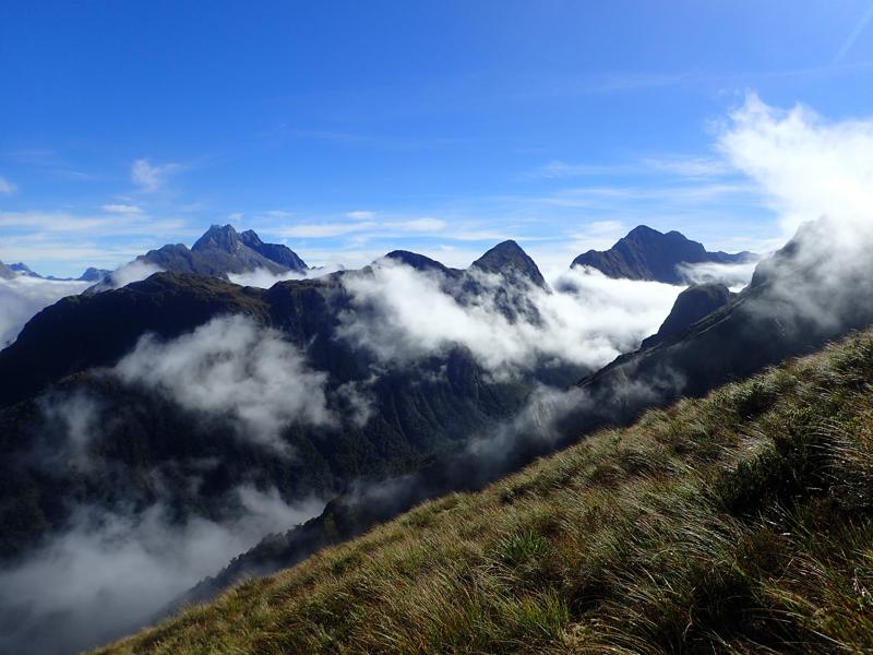 dramatic mountain peaks and valleys