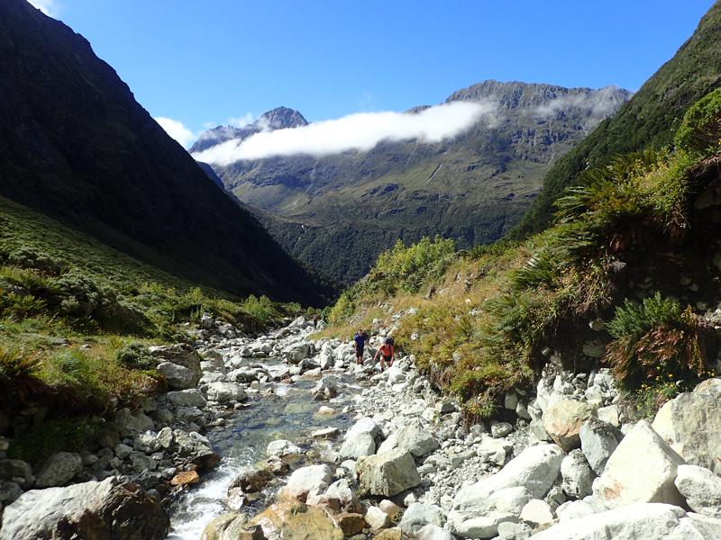 mountain river and valley with blue sky