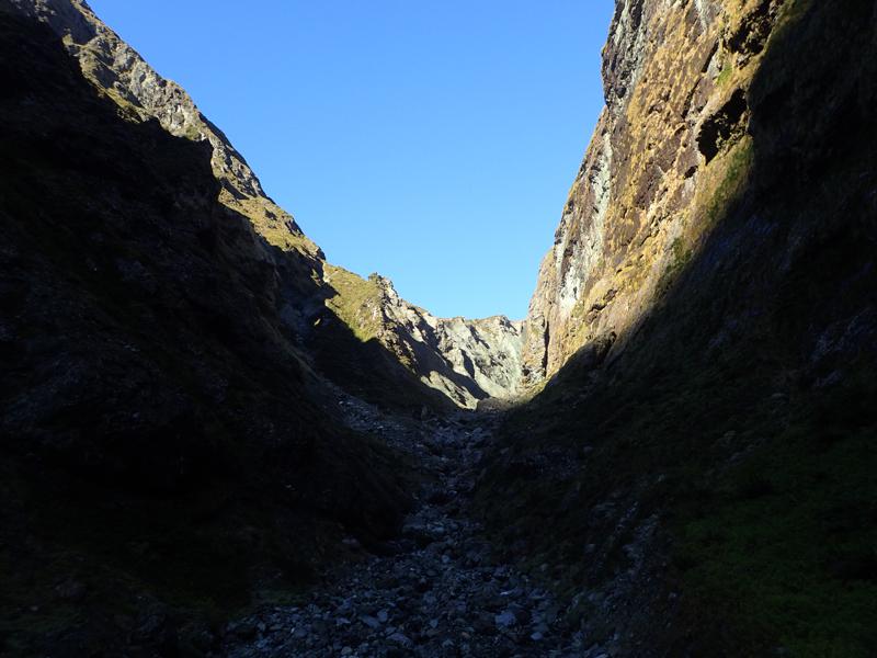 looking up a narrow valley