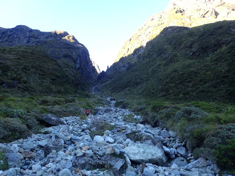 looking back up a rocky slope