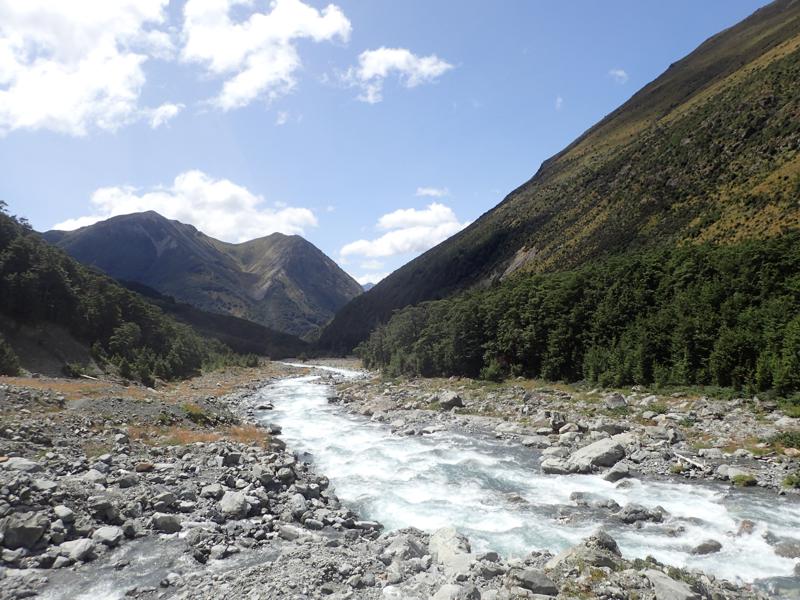 alpine creek with mountains in the background